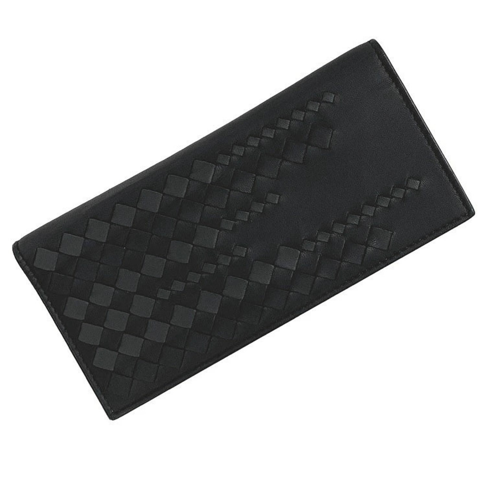Bottega Veneta Billfold Intrecciato Long Wallet Leather Bifold Vertical Black